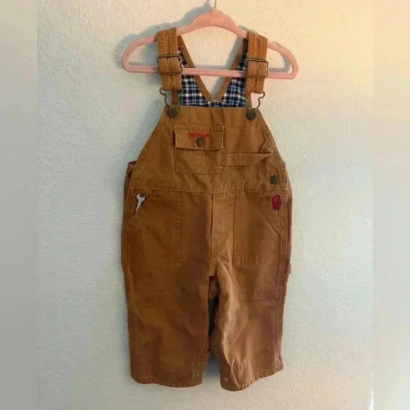 OshKosh B'gosh Other - OshKosh Boys Overalls 12M Tool Detail Blue Plaid Snap Bottom Fall Cold